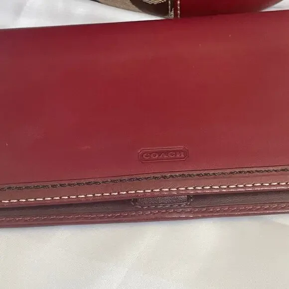 Vtg Coach Signature Tote 11353 4 Pc Set | Red Leather Trim Bag, Pink, Mint - Picture 5 of 10